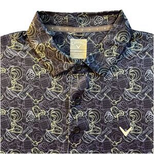Callaway Polo Shirt Mens L Navy Cocktail Print Opti-Dri Golf Performance Stretch